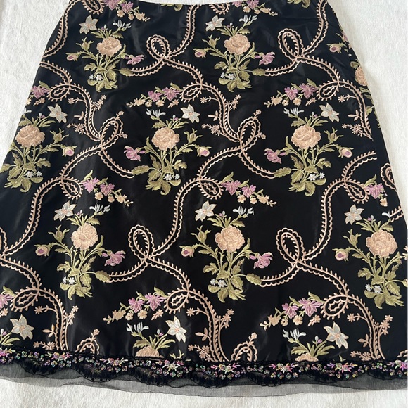 Black Silk Skirt with Floral Embroidery and sequined hem from Express - Picture 1 of 4
